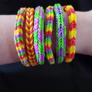 Handmade Yellow and Green Rainbow Loom Bracelet Set/New